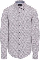 CASA MODA Sport casual fit overhemd - twill - wit met blauw en roestbruin dessin