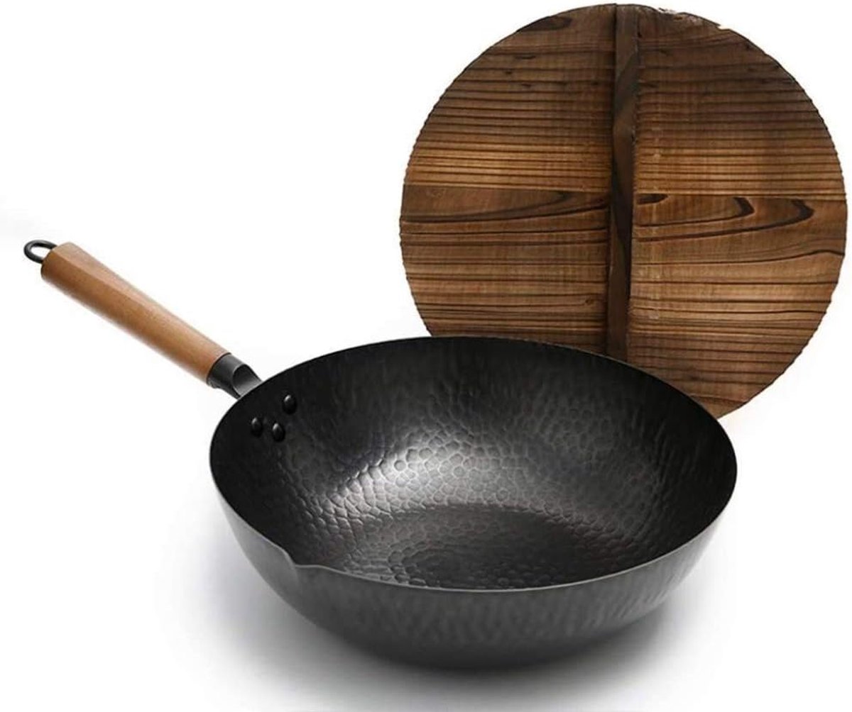 Gietijzeren Wok Koekenpan Pot Koken op Kampvuur Handgehamerd Koolstofstaal Traditioneel Formaat Zwart