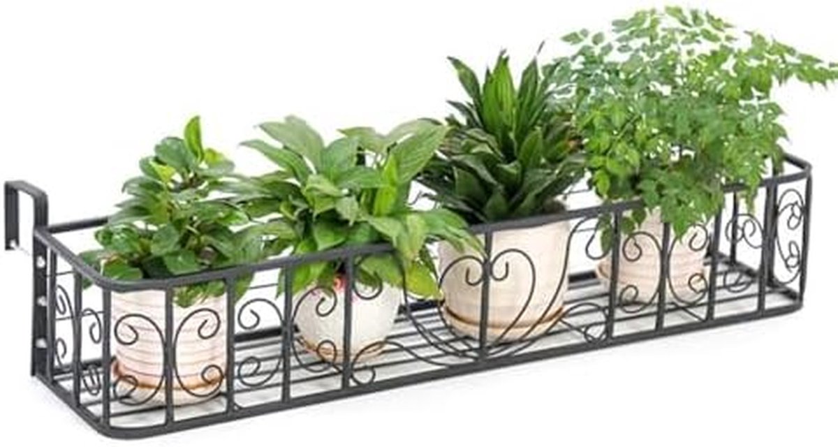 Bloemenstandaard Smeedijzer - Pottenrek Tuin - Planten Presenteren - Ruimtebesparend Ophangsysteem - Tot 120cm Lengte - Zwart