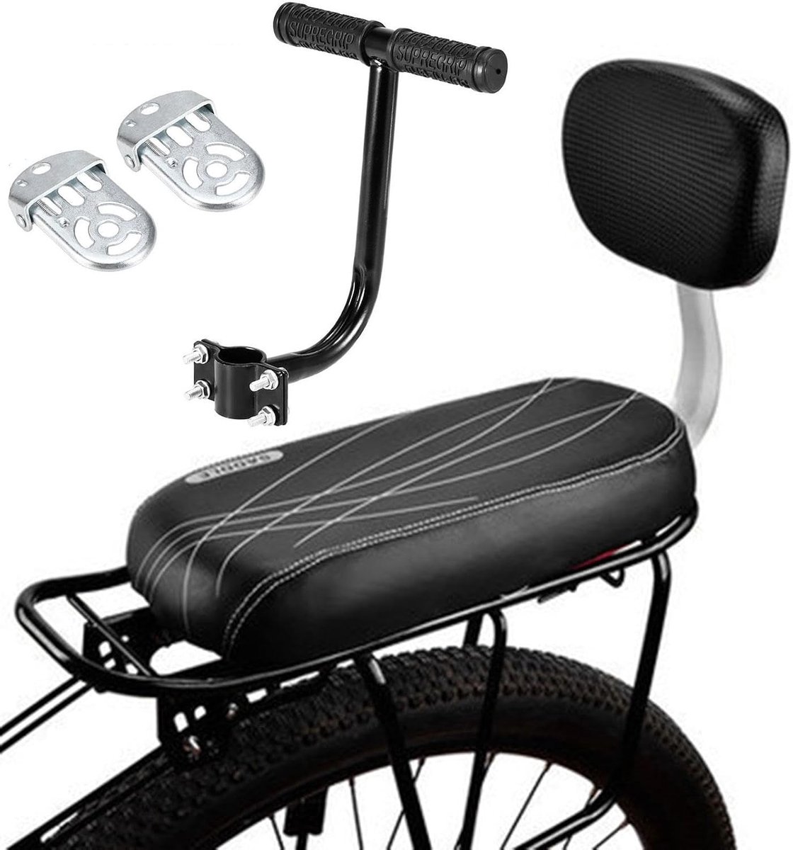 Kinderfietszadel - Kinderzitje - Veilig Vervoer - Met Rugleuning - 37cm - Zwart