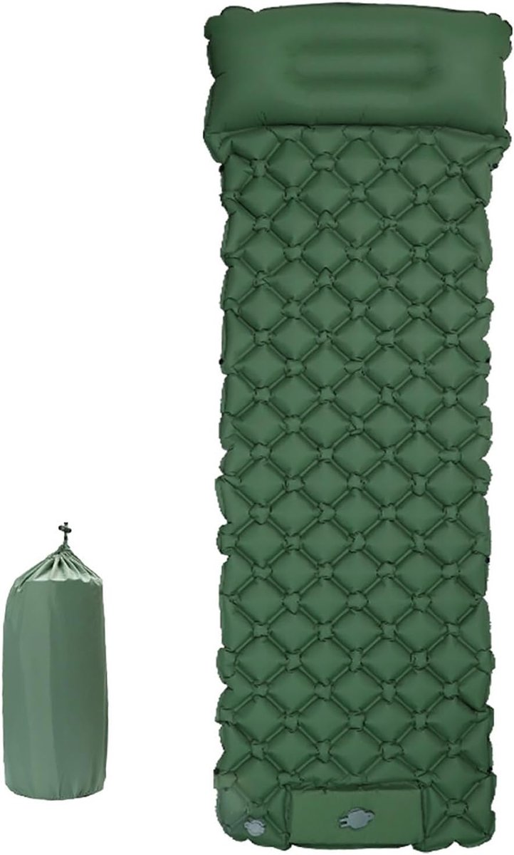 Luchtmatras Camping - Slaapmat Opblaasbaar - Comfortabel Slapen - Geïntegreerde Voetpomp - 7 Cm Dik - Groen