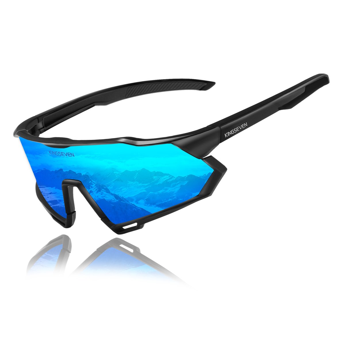 Kingseven Slim Wielren Zonnebril UV400 – Zwart Frame – Blauw Spiegelglas – 918