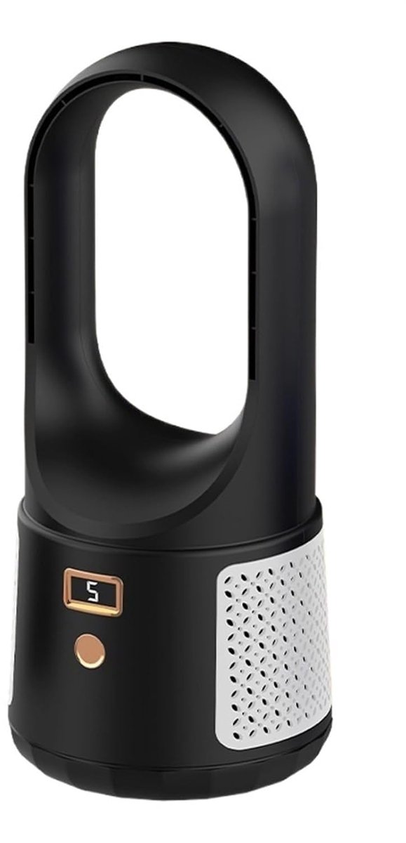 LISM-Bladeloze draadloze tafelventilator voor thuisgebruik, USB oplaadbare luchtbevochtiger (zwart)
