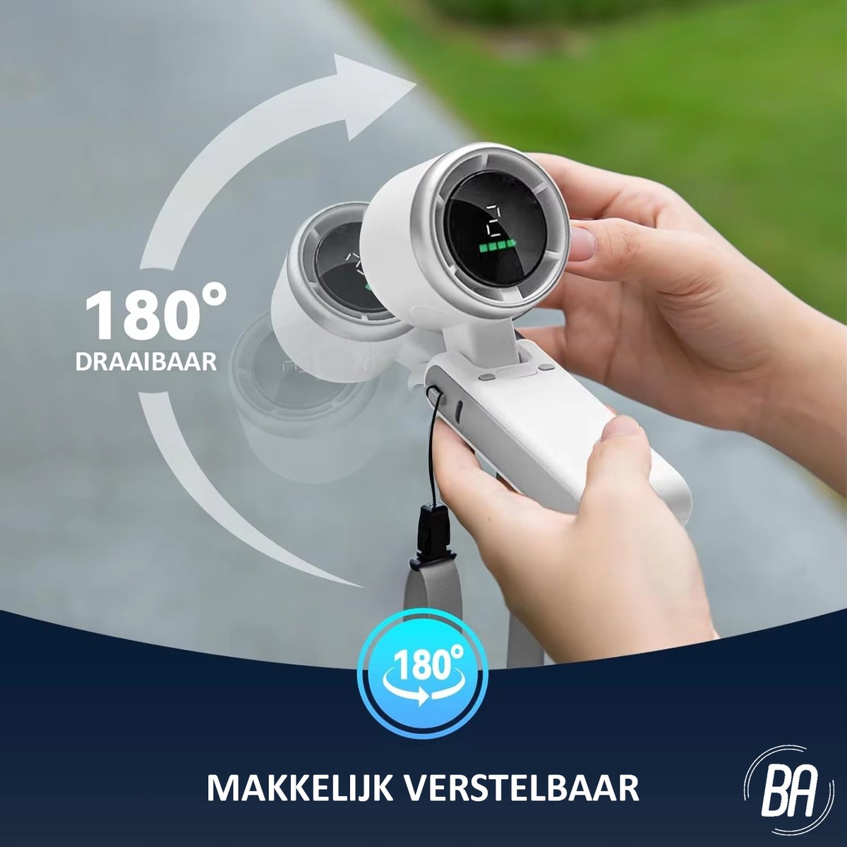 Best Active Mini Handventilator - Kleine Ventilator Oplaadbaar - Draagbare & Opvouwbare Ventilator met 5 Standen, Digitaal Display & 800 mAh Accu - Voor Thuis, Kantoor & Onderweg - Mintgroen — afbeelding 7