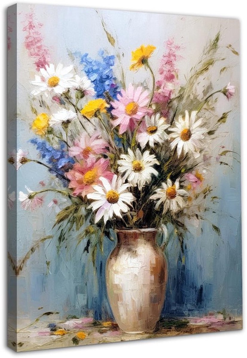 Vintage floral kunstvaas met ingelijving van kleurrijke bloemen
