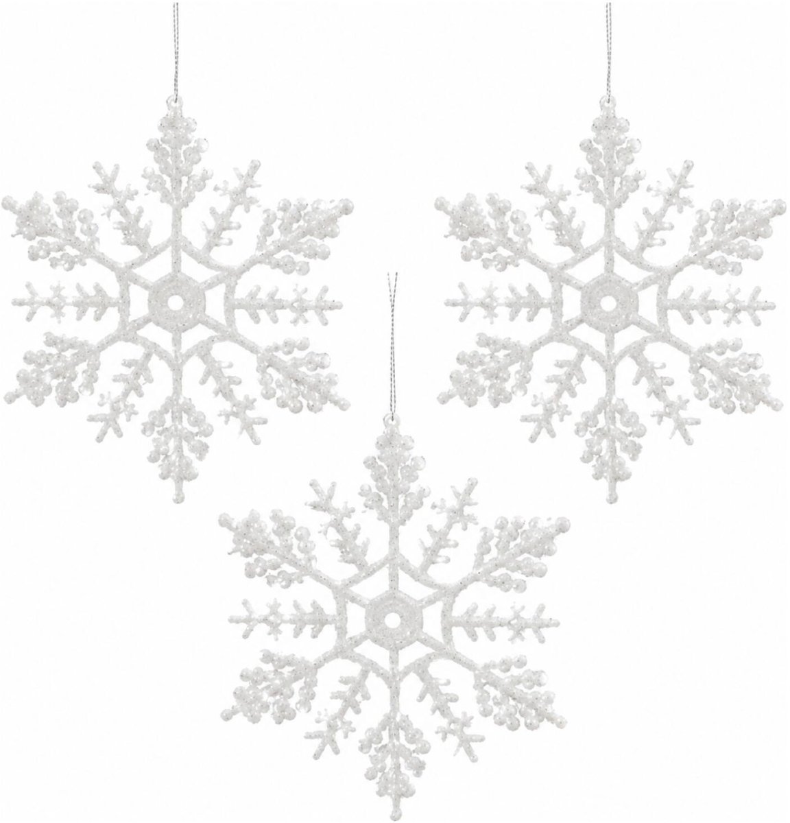 Decoris Kersthangers - 3x - sneeuwvlokken - 12ST - wit - 10 cm
