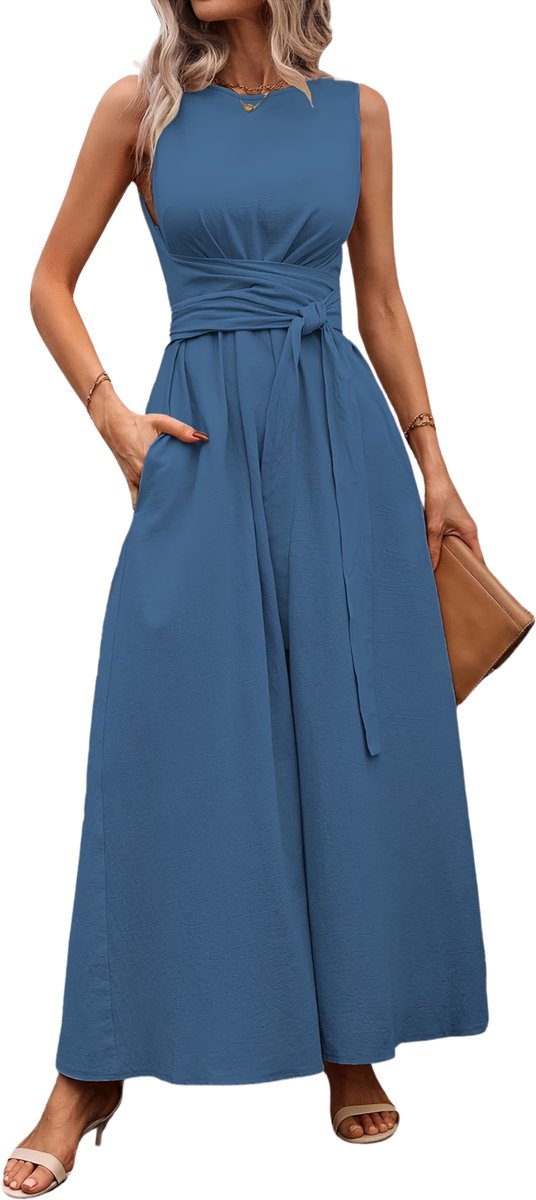 Currero Zomerjurk Dames Zomerjurken Volwassenen Vrouwen Midi Jurk Ibiza Stijl Sundress Dress Zeeblauw XS