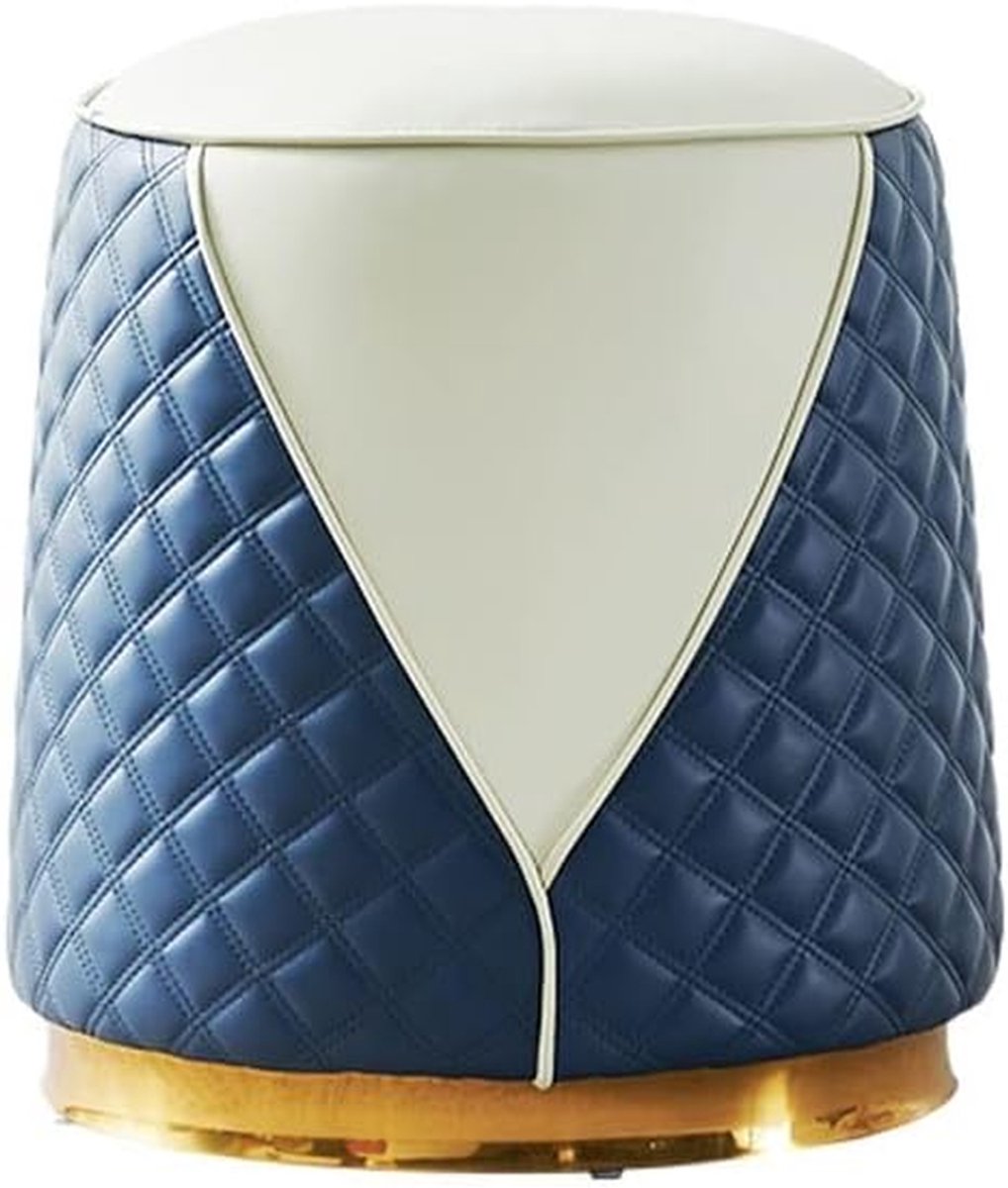 Ronde Poef - Voetenbankje Zetel - Ontspannen Zitten - Luxe Kunstleer - 38x42x35cm - Donkerblauw