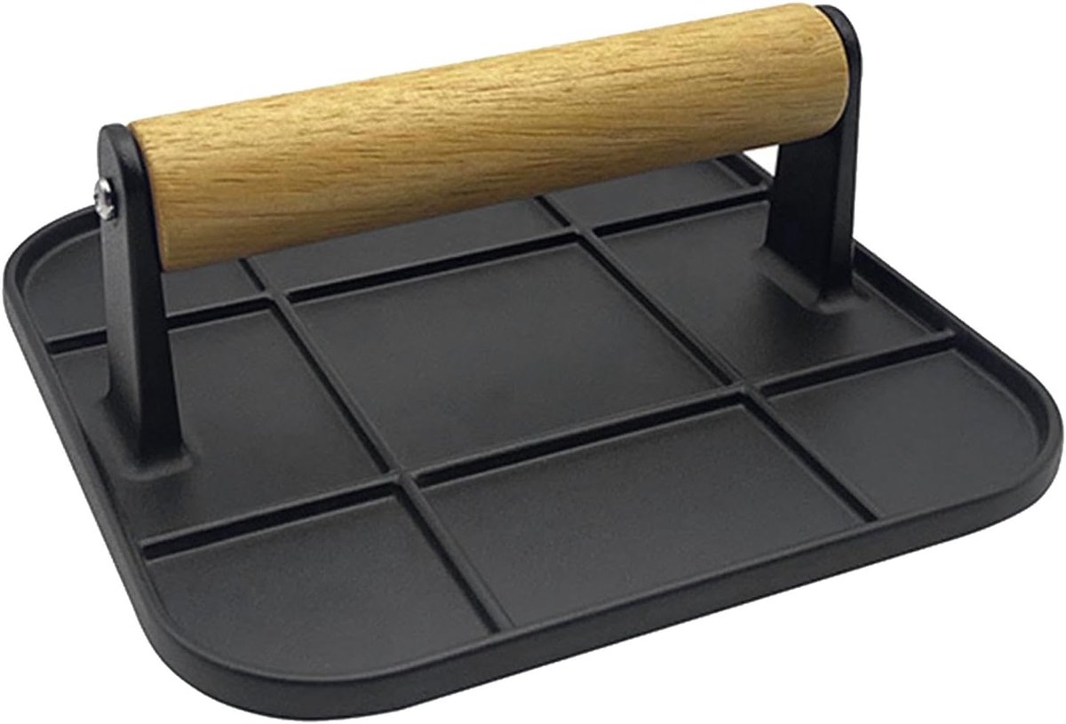 Burgerpers Vleespers Grill Gelijkmatig Grillen Hittebestendig Handvat 16 cm Zwart