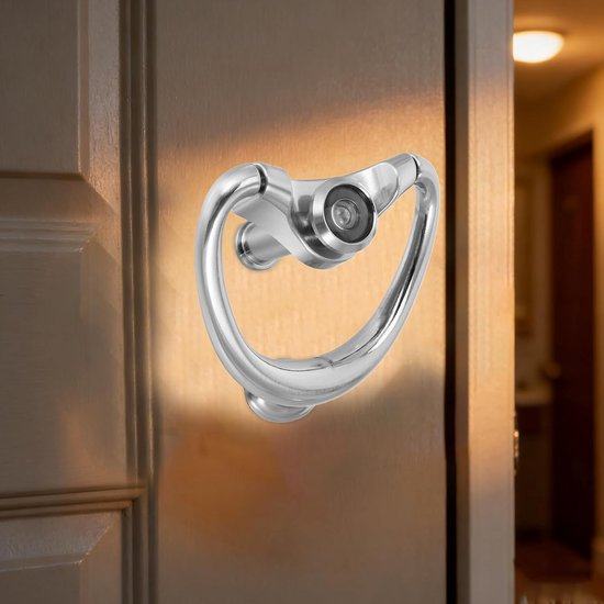 Deurbel Ring - Klopper Deur - Bezoekers Ontvangen - Met Ingebouwd Spionnetje - 9.5 x 8.5 cm - Zilverkleurig — afbeelding 2