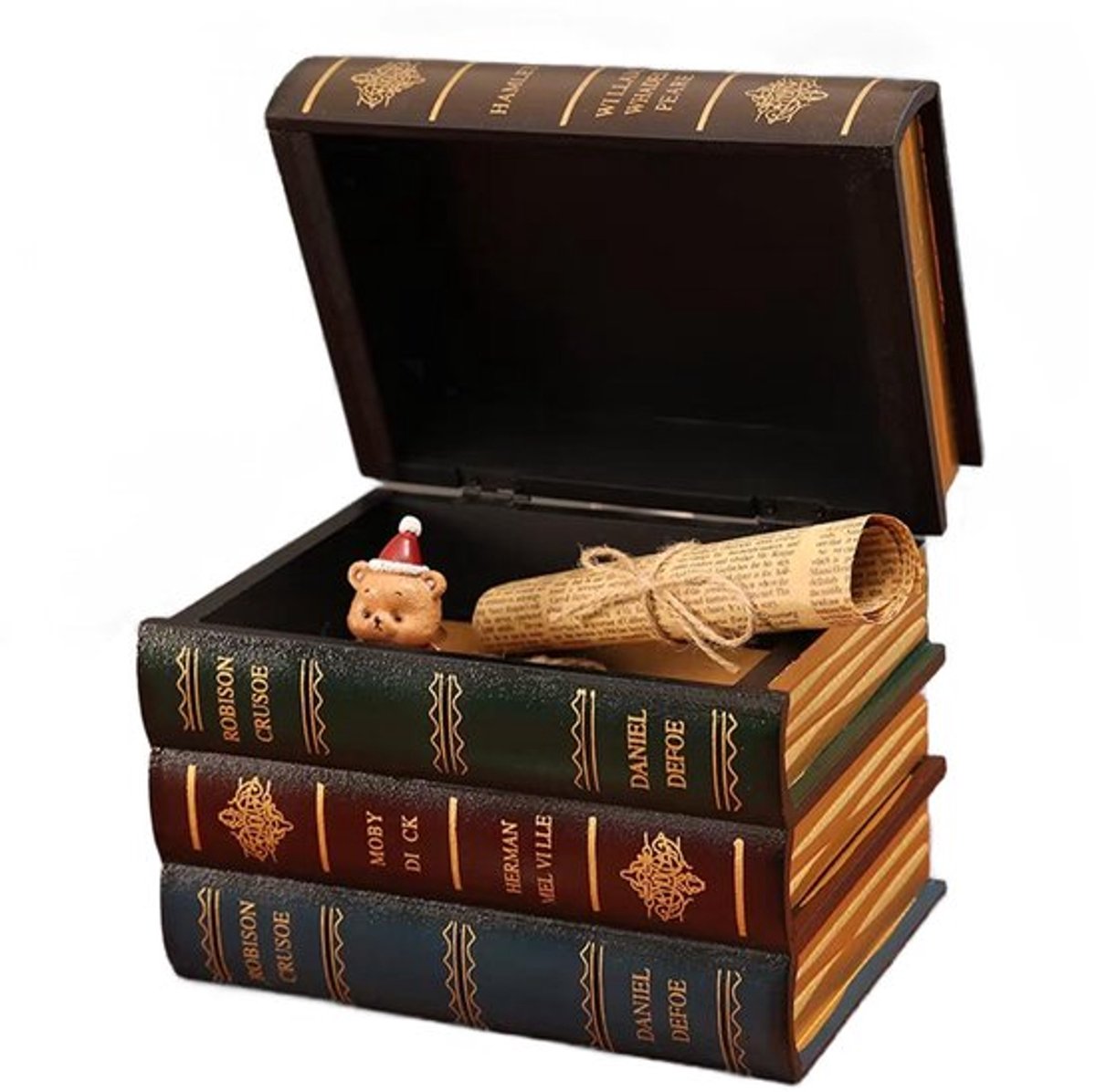 Antiek boek snuisterij van Dailygoody in vintage opbergdozen