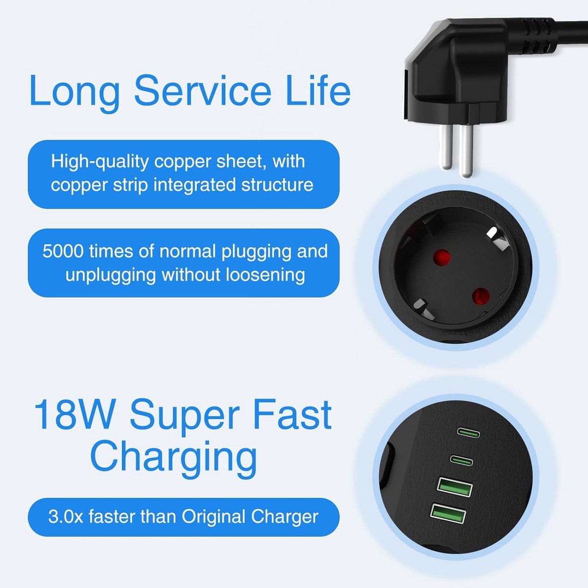 Stekkerdoos met USB - Zwart - 11-voudig stopcontact - 3 m verlengkabel - Voor Thuis en Kantoor