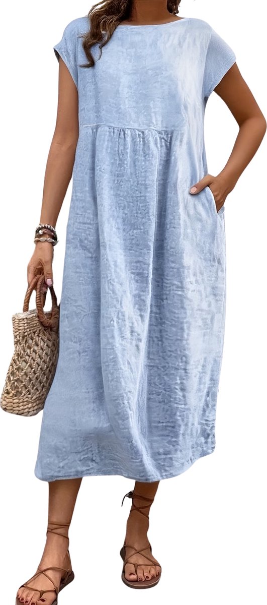 Currero Zomerjurk Dames Zomerjurken Volwassenen Vrouwen Midi Jurk Ibiza Stijl Sundress Dress XL Helder Staalblauw