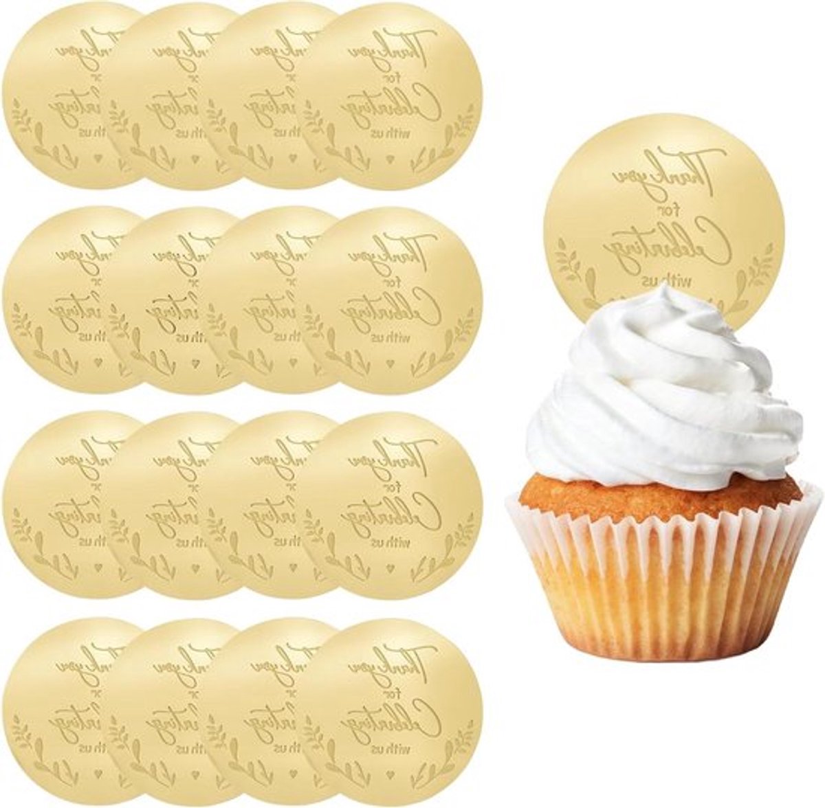Cupcake Toppers 20 stuks Gouden Bedankt Cake - Allecto Plus