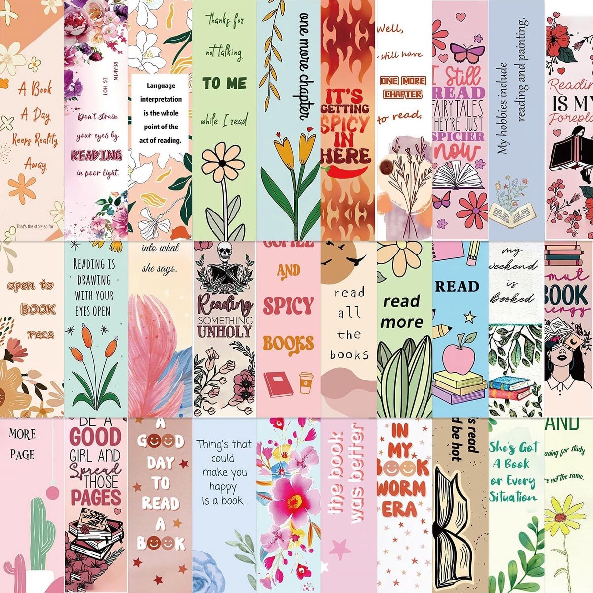 Mooie Illustratie Boekenleggers met Bloemen en Planten - 30 Stuks Inspirerende Boekenleggers voor Studenten, Leraren en Kantoor - Perfecte Leeshulpmiddelen voor Vrouwen