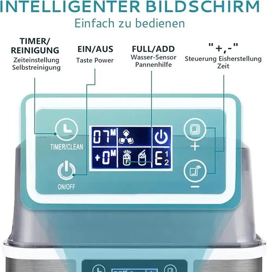 ITRONIQ IJsblokjesmachine 20,5 KG/24U - Zelfreinigende IJsmachine - 24 IJsblokjes in 13 Minuten - Timer - LCD Display - Zilver — afbeelding 3
