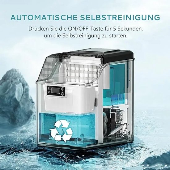 ITRONIQ IJsblokjesmachine 20,5 KG/24U - Zelfreinigende IJsmachine - 24 IJsblokjes in 13 Minuten - Timer - LCD Display - Zilver — afbeelding 4