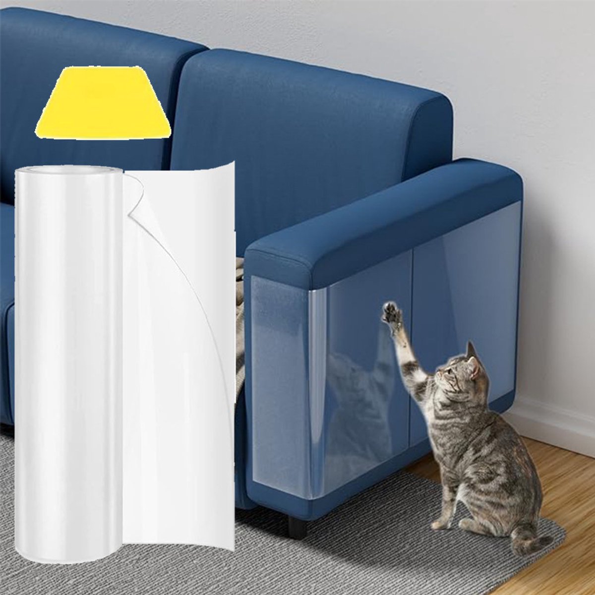 YAGXIG Meubelbeschermer tegen krabben van katten - meubelbeschermer - voorkomt krabben door kattenklauwen - flexibele hoekbeschermer voor kattenklauwen - krabtape voor katten - enkelzijdig klevende bankbeschermer (20*300 cm)