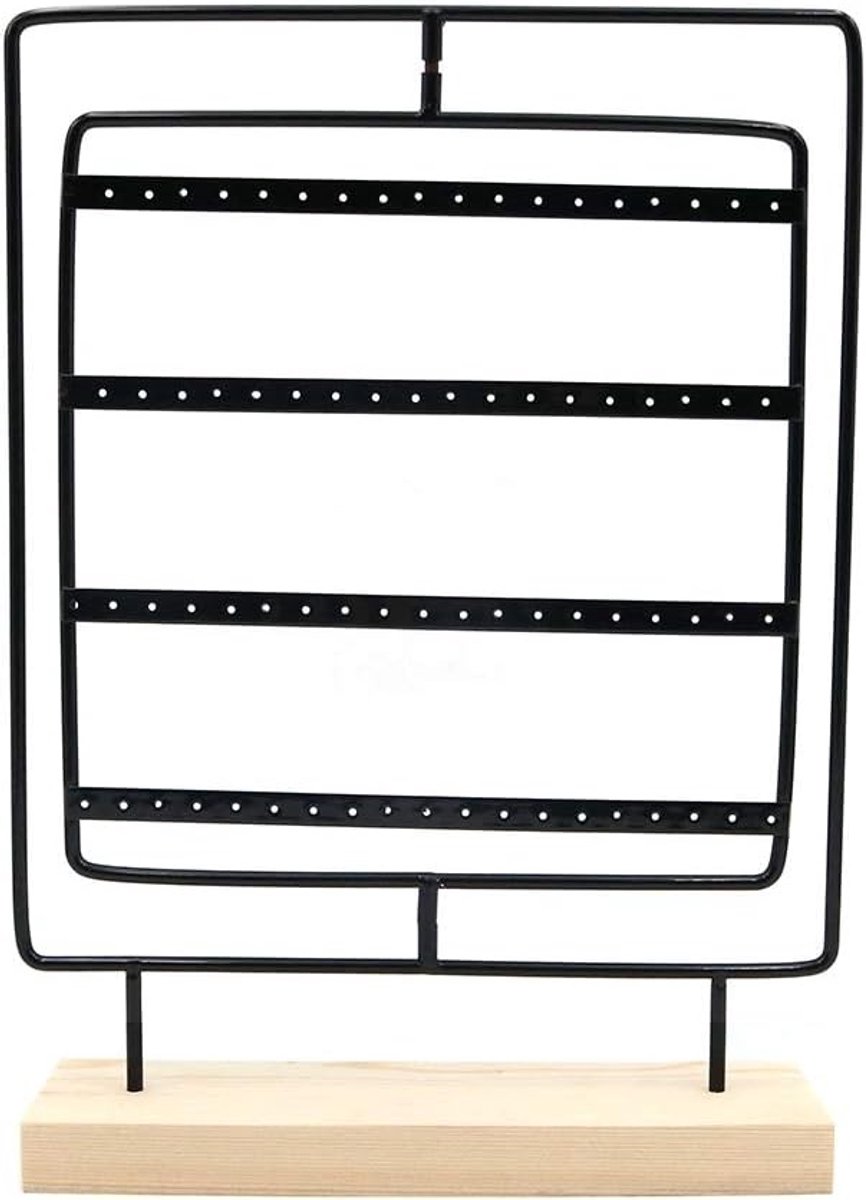 Displaystand voor kleine huishoudelijke artikelen en trouwaccessoires met houten lade - 60 gaten, draaibaar vierkant (zwart)