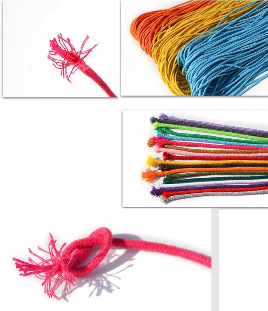 Kleurige Gevlochten Katoenen Touw van 10m x 3mm voor DIY Creaties, Macramé, Wanddecoratie en Bloemhangers