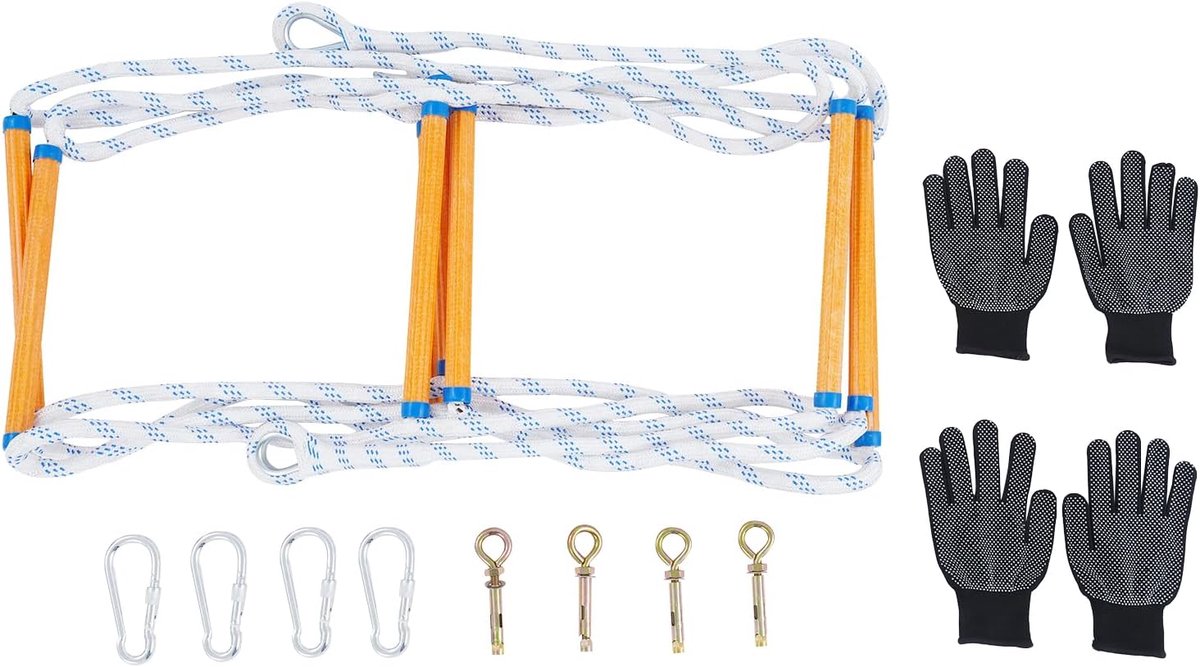 Veiligheidsladder - Noodladder Touwladder - Snelle Evacuatie - Antislip Sporten - 5 Meter - Blauw Geel