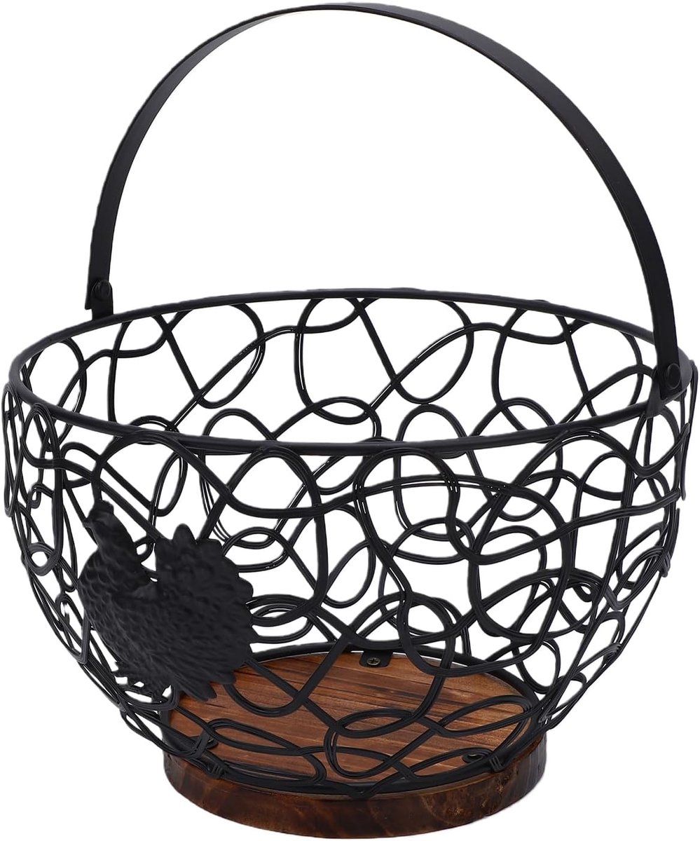 Draad Eiermand Met Handvat Eieren Verzamelen Rustieke Charme 20.5x14x12cm Zwart