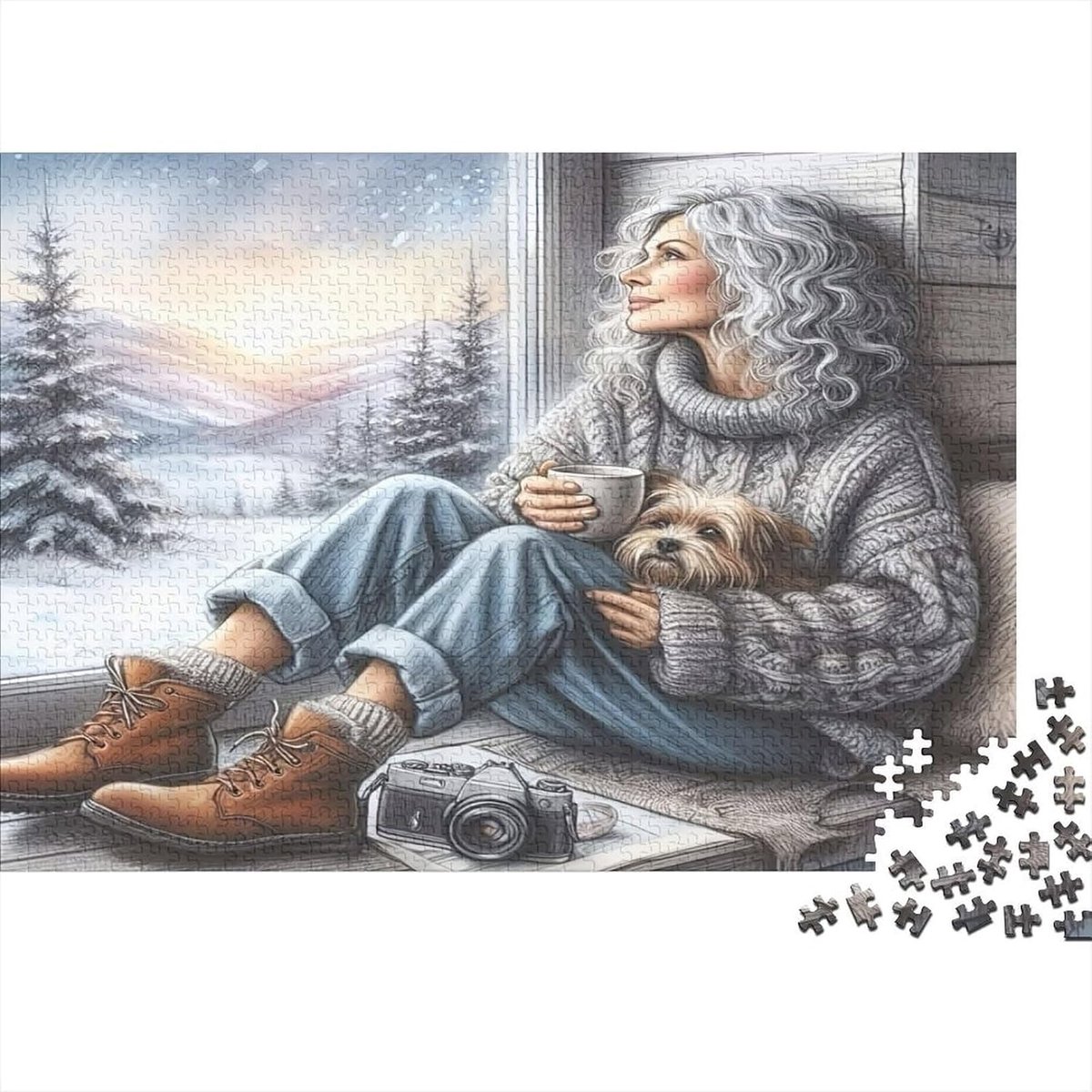 Legpuzzel Volwassenen - Puzzel Dames - Ontspanning Thuis - 1000 Stukjes - 70 x 50 cm - Wintertafereel