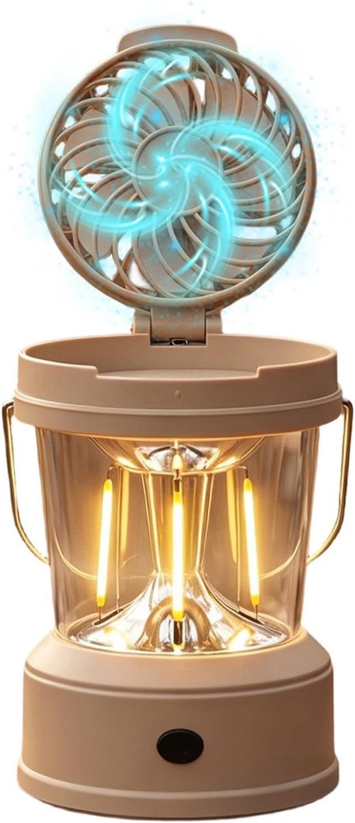 Campingventilator met LED - Draagbare Lantaarn - Buitenavontuur - 2-in-1 Functie - 18x10cm - Enkel attribuut