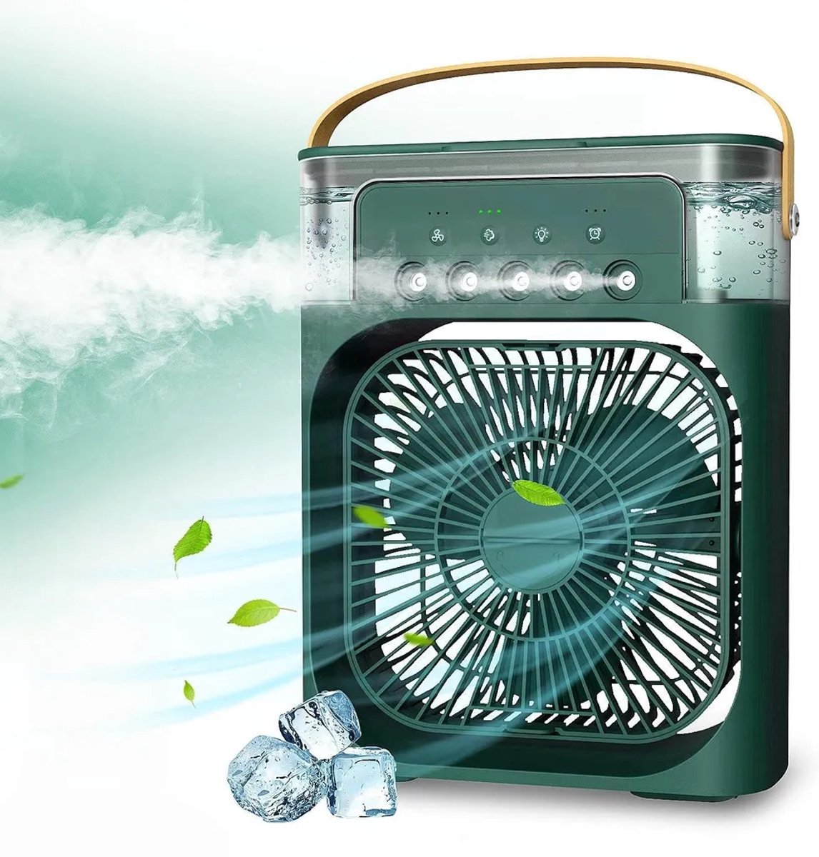 Deze draagbare 4-in-1 airconditioner combineert airconditioning, ventilator, drie ventilatorsnelheden, timer, luchtbevochtiger (600 ml waterreservoir), USB-oplaadfunctie, luchtkoeling en stille werking – alles in één milieuvriendelijk ontwerp.