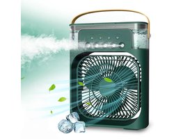 Deze draagbare 4-in-1 airconditioner combineert airconditioning, ventilator, drie ventilatorsnelheden, timer, luchtbevochtiger (600 ml waterreservoir), USB-oplaadfunctie, luchtkoeling en stille werking – alles in één milieuvriendelijk ontwerp.