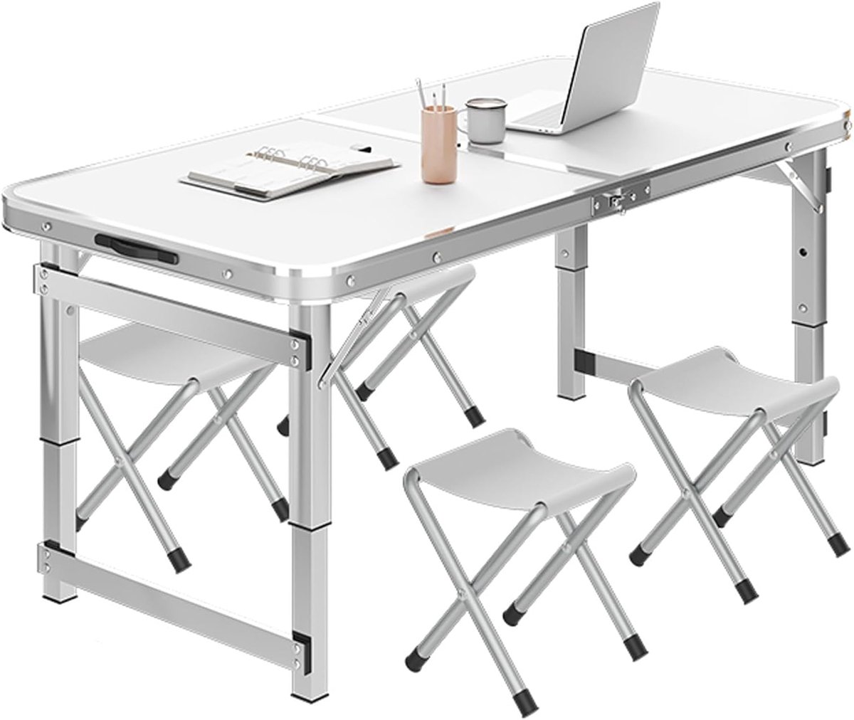 Opklapbare tafel - Campingtafel krukjes - Buitenactiviteiten - In hoogte verstelbaar - 150 cm - Wit