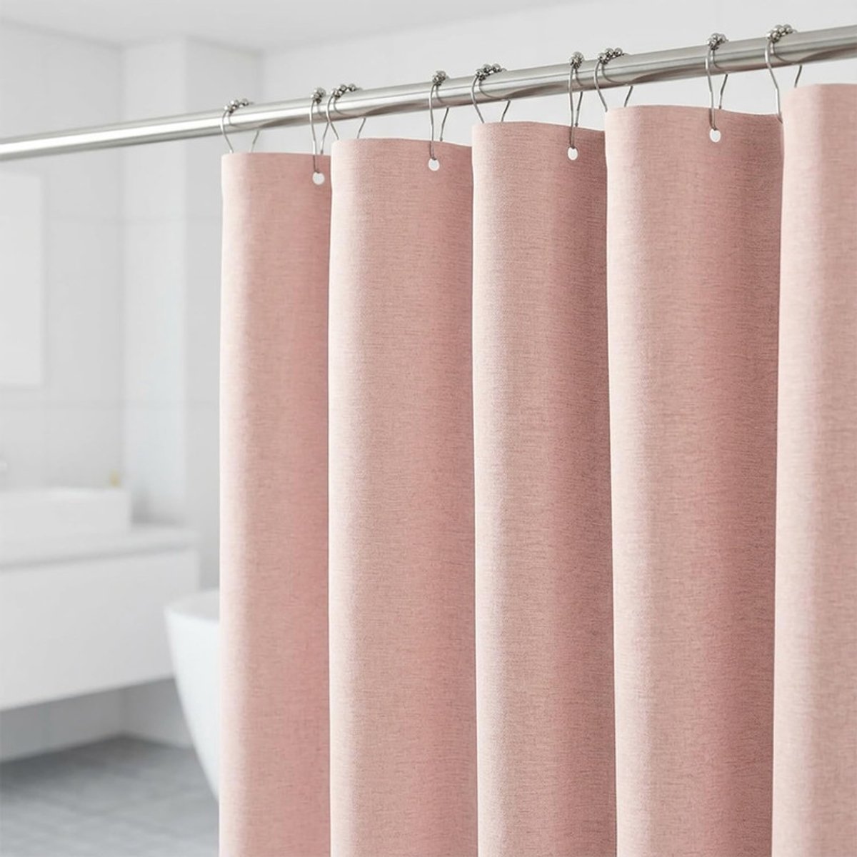 Nordic Douchegordijn 200x200 cm - Roze - Structuurstof met Linnenlook - Anti-Plak & Waterafstotend - Luxe Stof Douchegordijn Met Haken