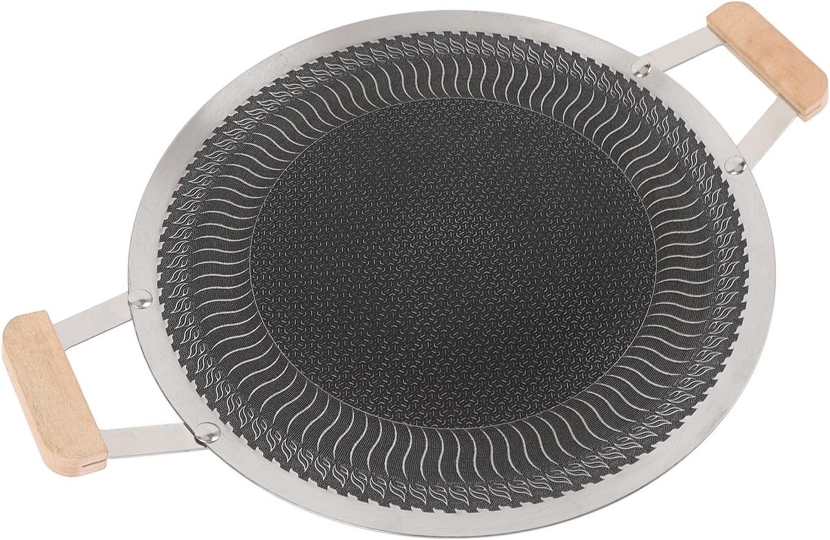 BBQ Grillpan Ronde Bakplaat Tafelgrillen Buiten Antiaanbaklaag 38cm Zilverkleurig