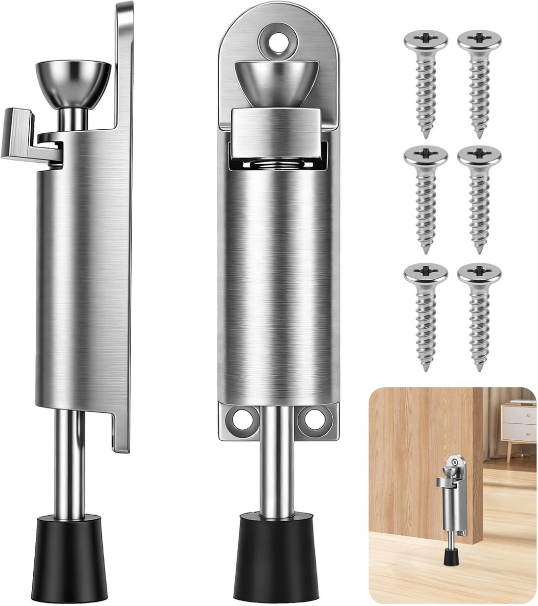 Deurstop Set - Voetbediend - Deur Open Houden - Volledig Metalen - 2 Stuks - Zilver