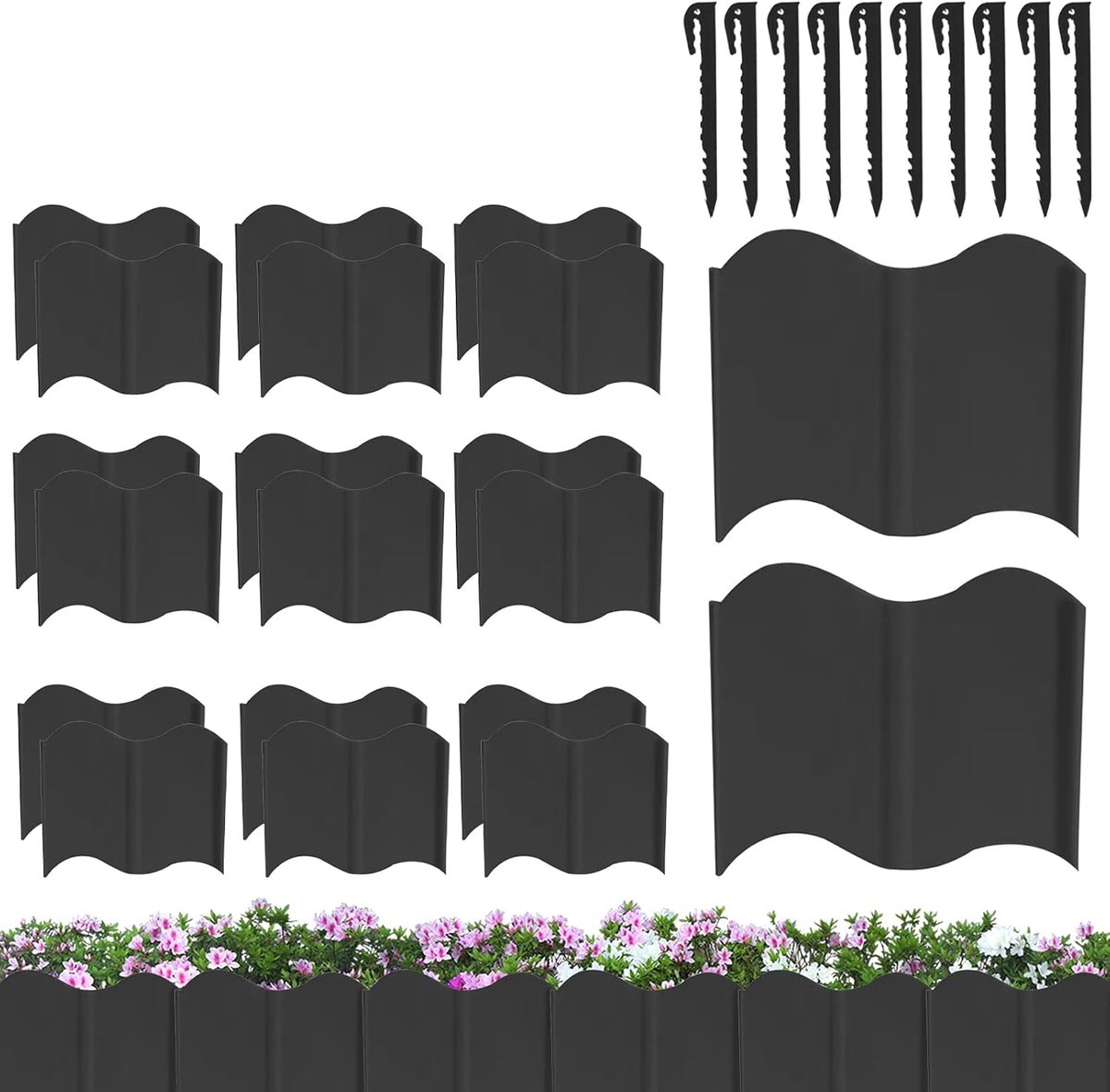 Tuinrand - Bloembedrand - Tuin Decoratie - Flexibel Ontwerp - 20 Stuks - Zwart