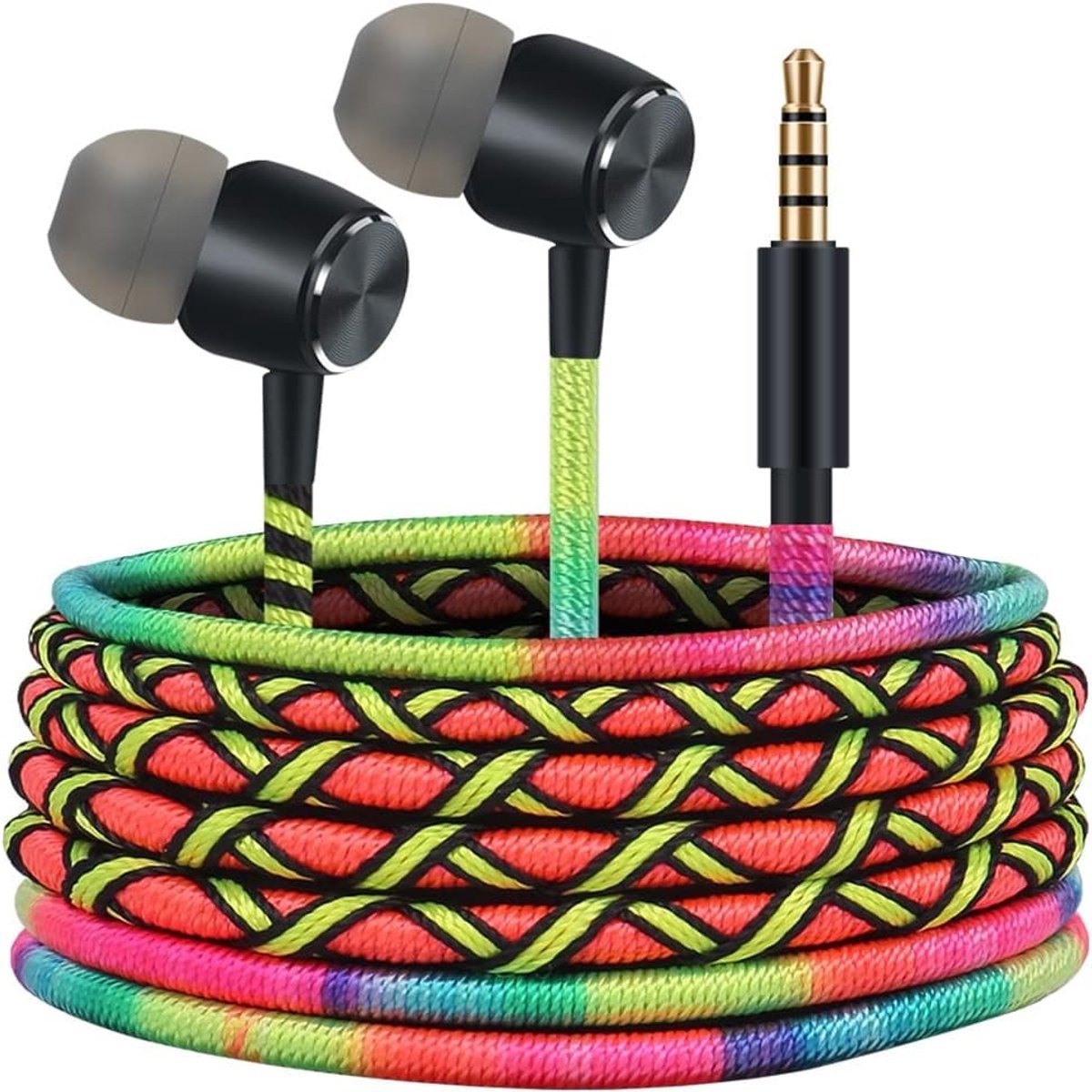 In-Ear Hoofdtelefoon - Gevlochten Stof - Met Microfoon en Volumeregeling - Hoge Geluidskwaliteit - Voor Smartphones en Laptops
