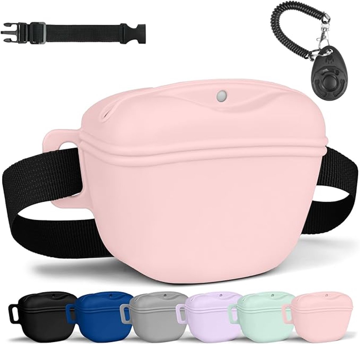 COOAU - Siliconen Hond Traktatie Tas met Verstelbare Heupriem & Trainingsclicker - Draagbare Hondentraining Snackzak - Waterbestendige Puppy Snoep Opbergdoos voor Wandelen Huisdier Training