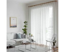Gordijnen Woonkamer - Linnen Vitrage - Raambekleding - Gestreept Design - 107x132 cm - Wit