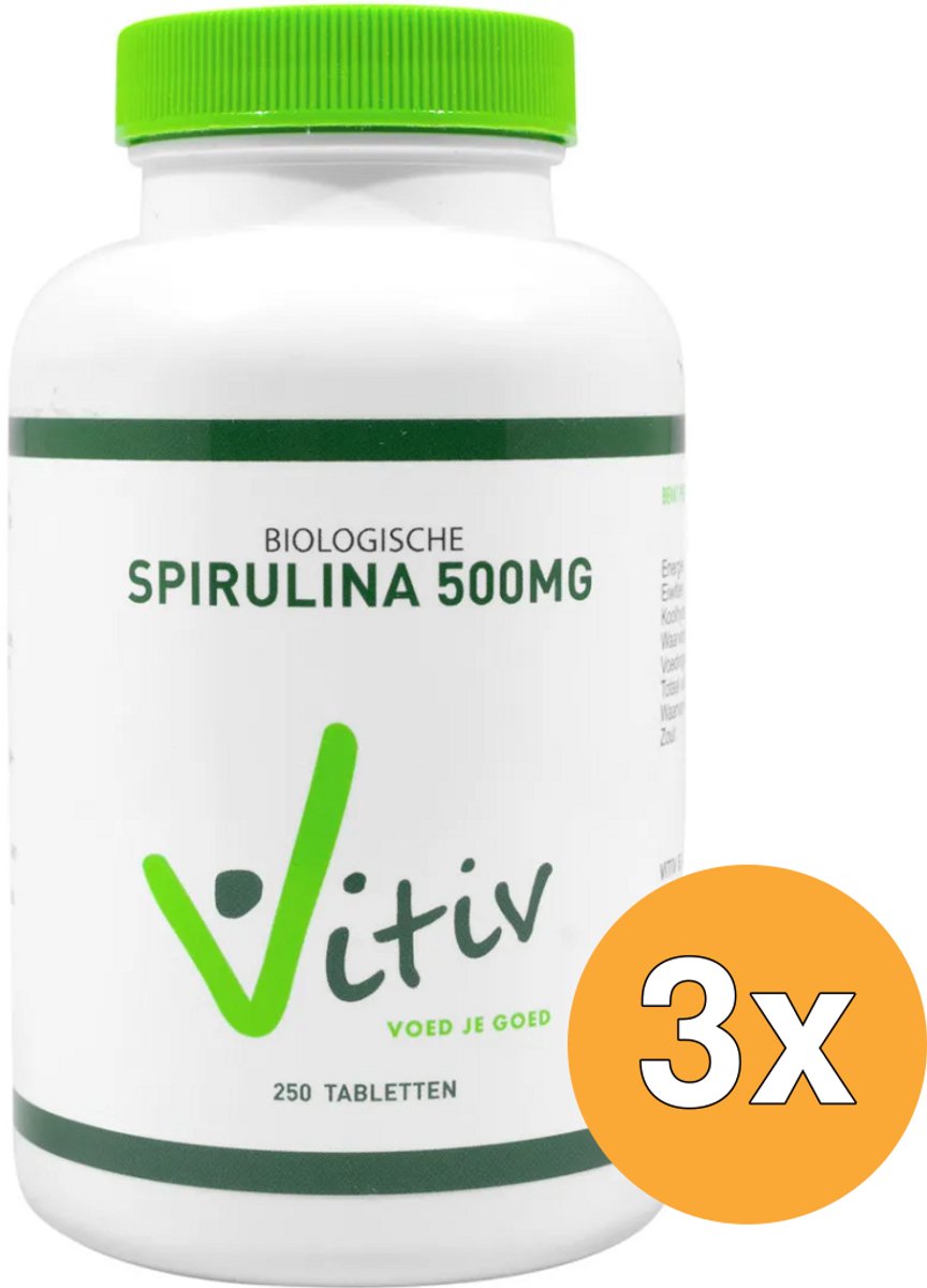 3x Vitiv Spirulina 500 Mg Bio (250 tabletten)