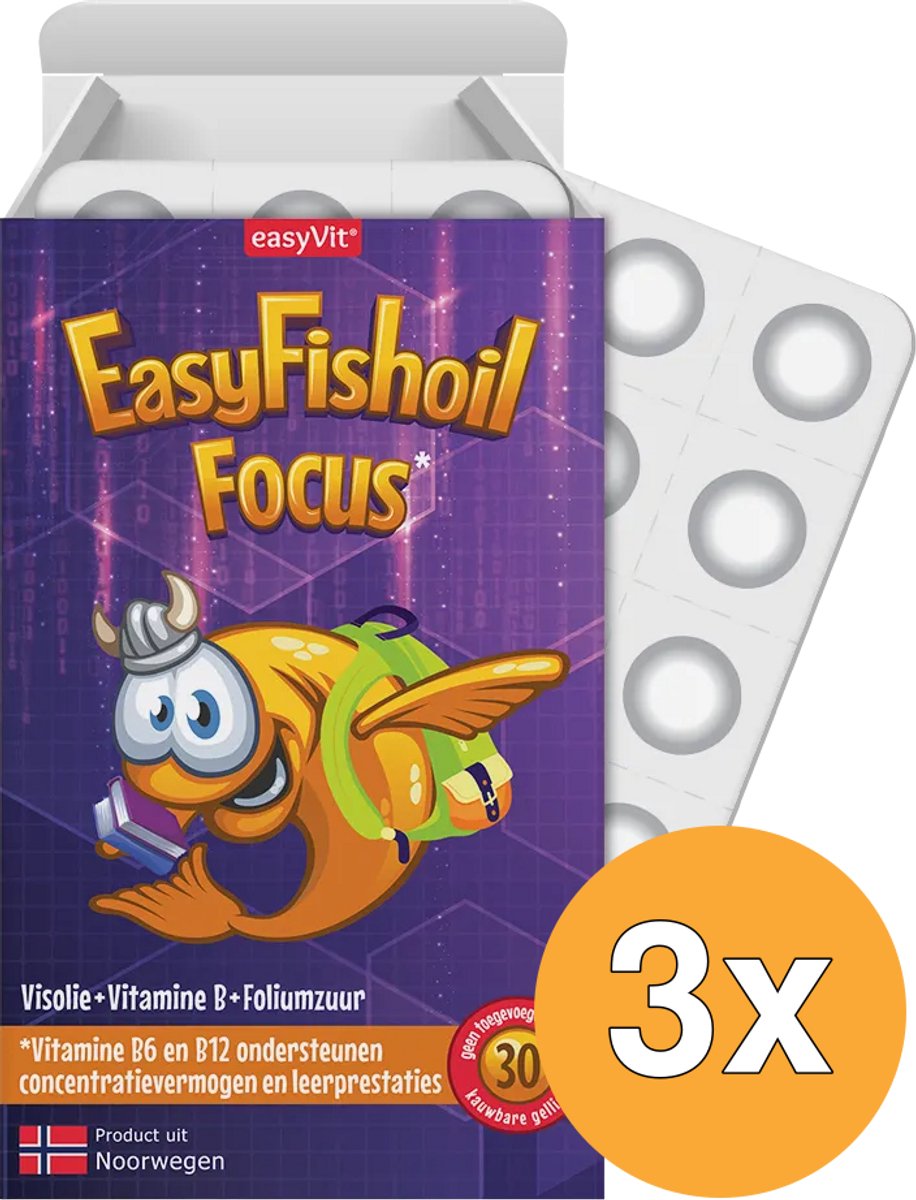 3x Easyvit Easyfishoil focus (30 kauwtabletten)
