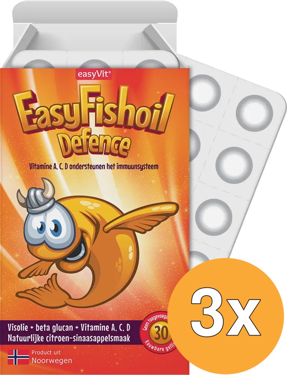 3x Easyvit Easyfishoil defence (30 kauwtabletten)
