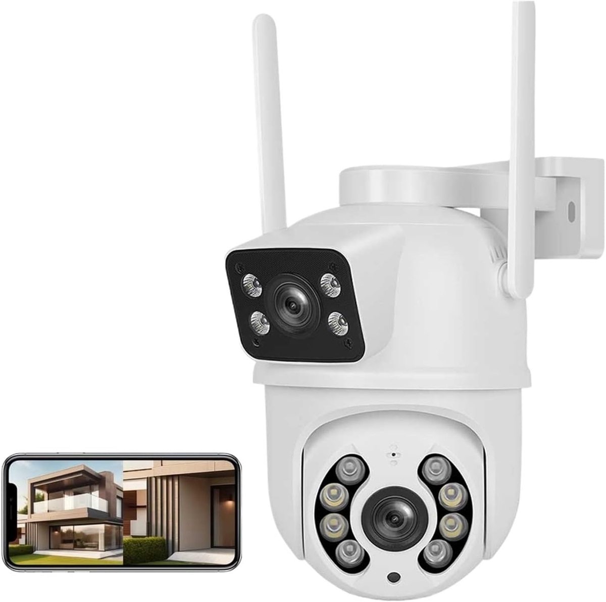 Beveiligingscamera - Wifi Camera - Huis Bewaken - Dubbele Lens AI Tracking - 4MP - Wit