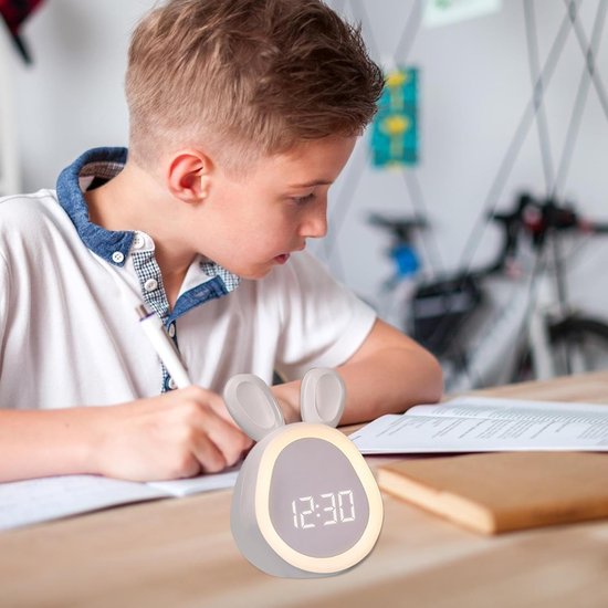 Kinderwekker Konijn - Digitale klok - Soepele ochtenden - Aanpasbaar volume - USB opladen - Grijs — afbeelding 5