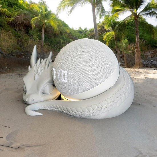 Draken Speaker Houder - Smart Speaker Accessoire - Bureau Decoratie - 3D Geprint Ontwerp - 20.5 cm Lengte - Transparant — afbeelding 3