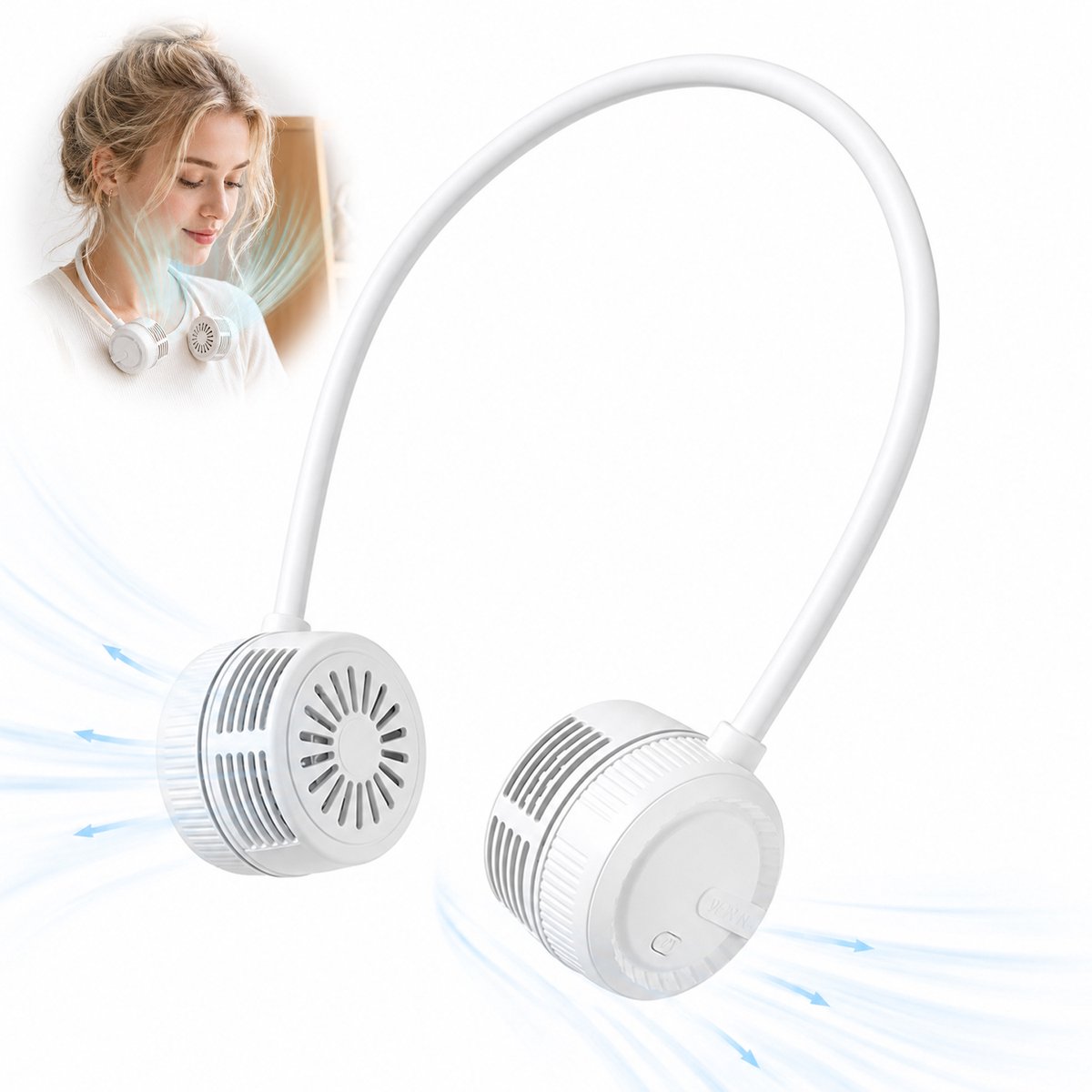 Hangende Nekventilator USB Oplaadbaar – Draagbare Bladloze Nekventilator – 360° Verstelbaar – 3 Snelheden – Stil – Opvouwbaar – Mini Persoonlijke Ventilator – Wit– 1000mAh