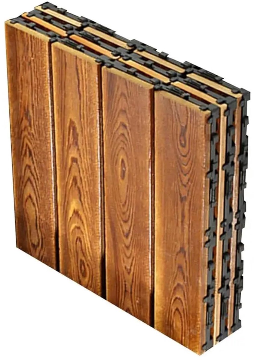 Houten Terrastegels - Vlonderplanken Tuintegels - Buitenruimte Verfraaien - Slipbestendig Oppervlak - 30x30 cm - Houtkleur