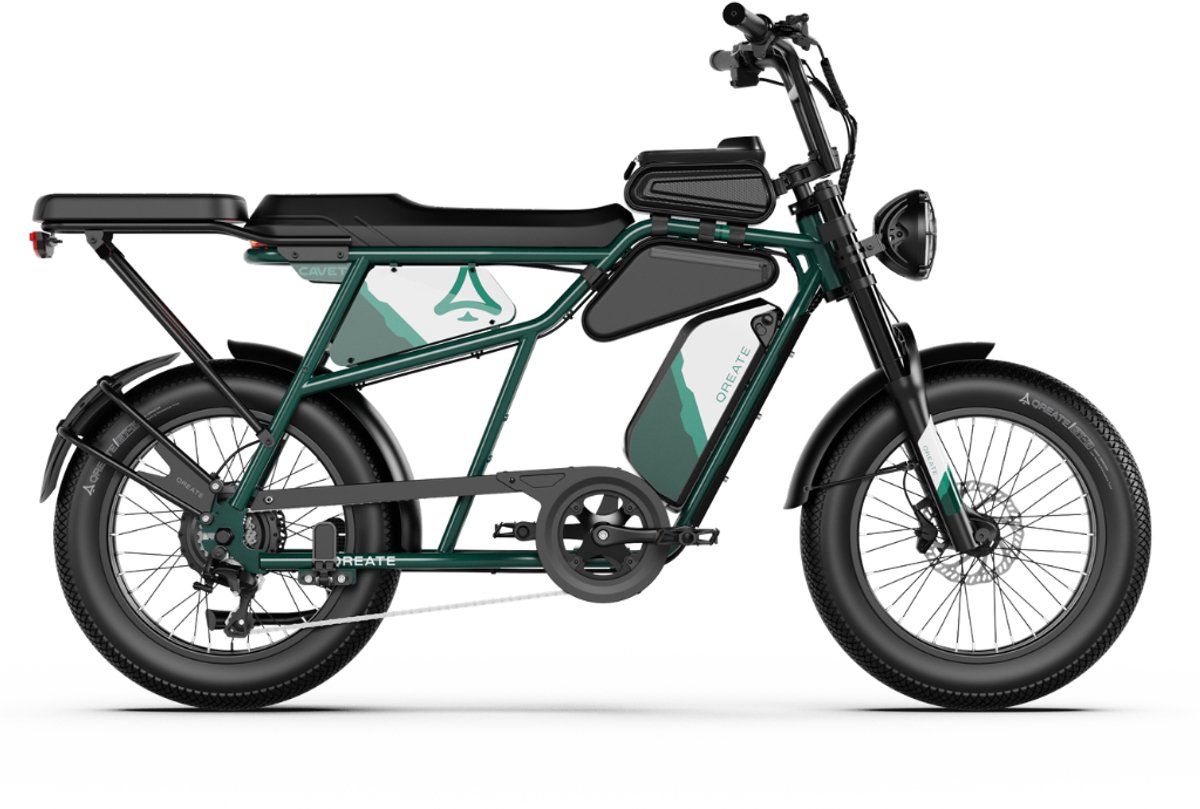 A-Spadz CAVET Air Plus - Elektrische Fatbike - Inclusief Achterzitje - Inclusief Tasjes - Inclusief Voetsteuntjes - 20 Inch - 250W Motor - 7 Versnellingen - 100 km Actieradius - Hydraulische Schijfremmen - Groen