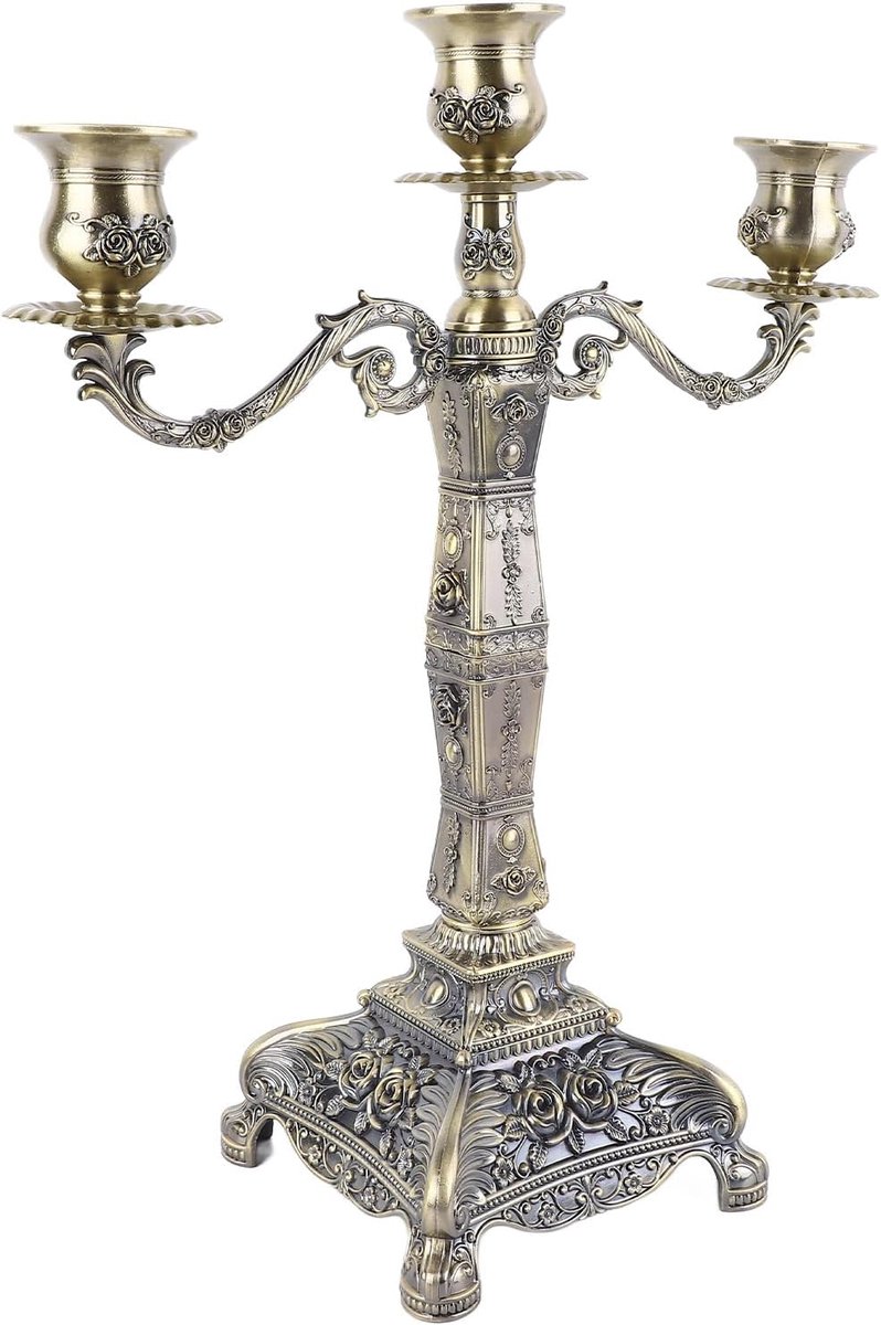 Legering Kandelaar Decoratie - Vintage Kaarshouder - Romantische Sfeer Creëren - Gepolijst Zink Antieke Armen - 34x17x12 cm - Brons