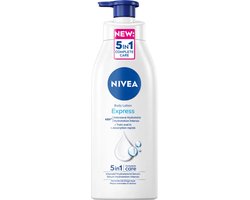 NIVEA Express Bodylotion met Pomp - Voor Normale tot Droge Huid - Hyaluronzuur en Voedend Serum - 72H Hydraterende Lotion - 400 ml