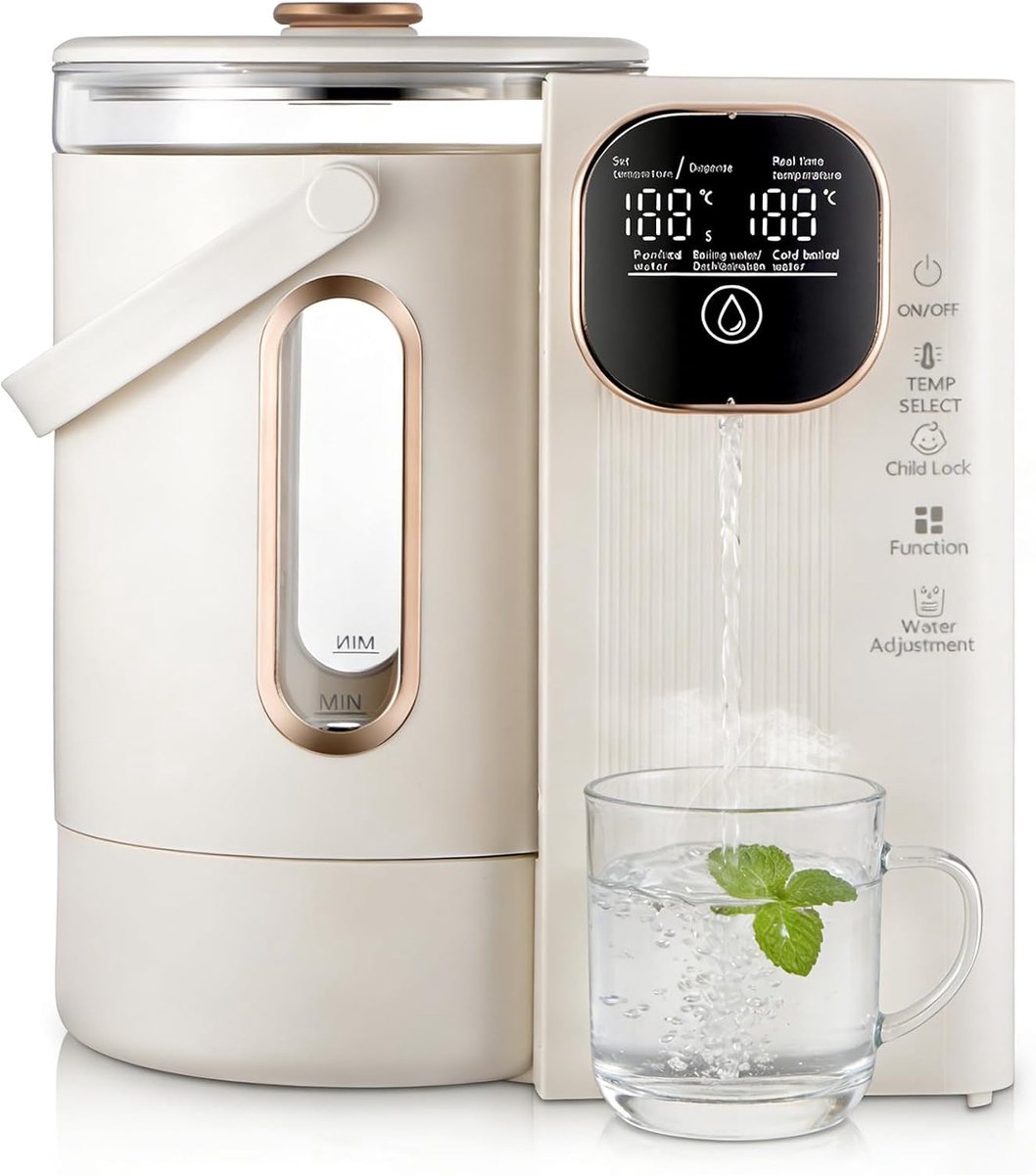 Warmwaterdispenser - Heetwaterkraan Kokend water - Direct heet water - Instelbare temperatuur - 3 Liter - Beige